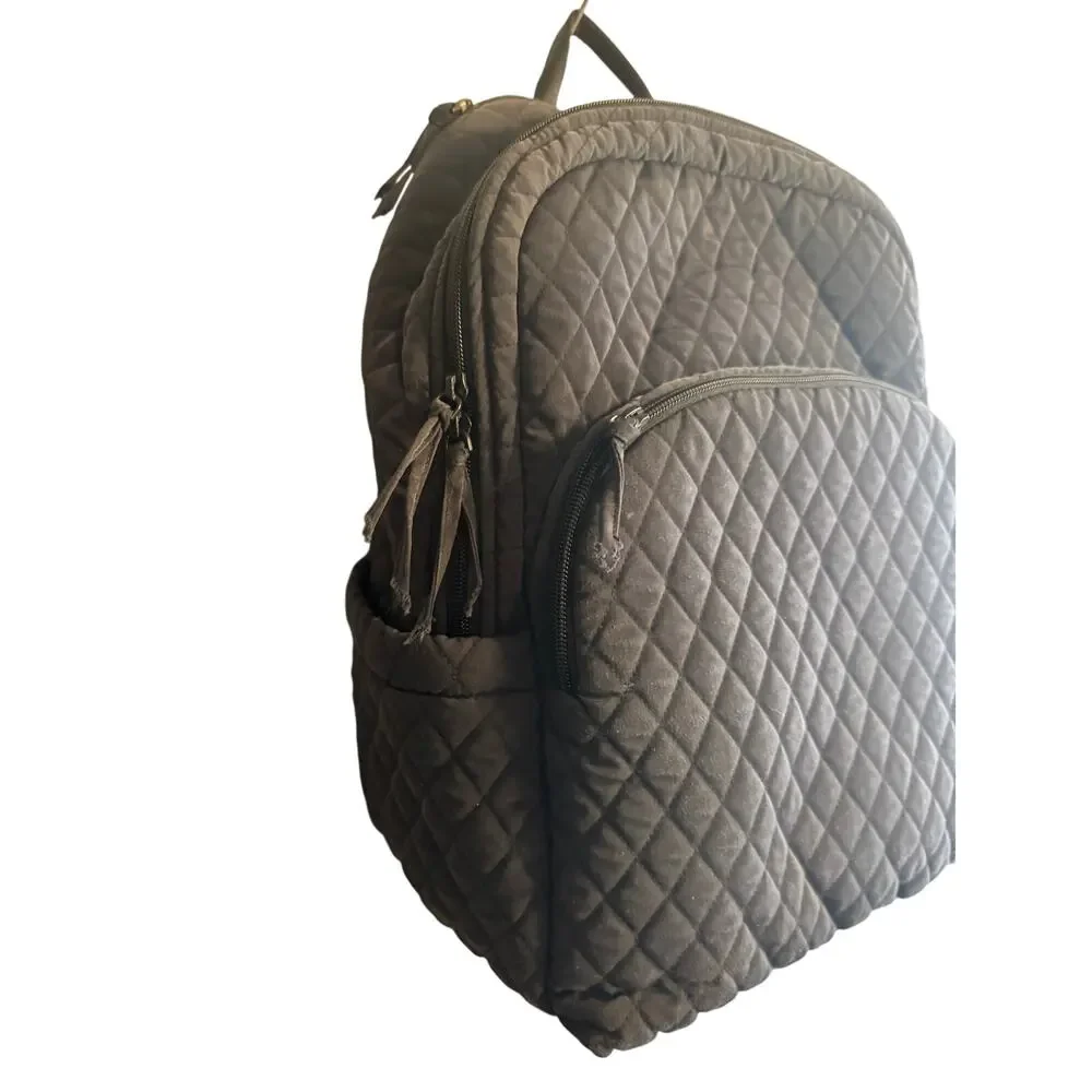 Vera Bradley Quilted Backpack Charcoal Gray Black Floral Lining Multi Pocket